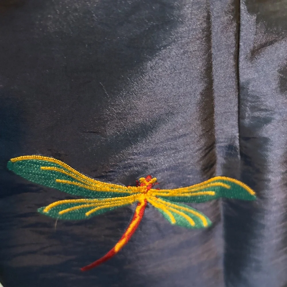 Gump's Y2K Women's Chic Artisan Embroidered Dragonfly Navy Turquoise Jacket 6